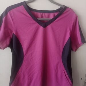 Pink and Black V-Neck Women's Top